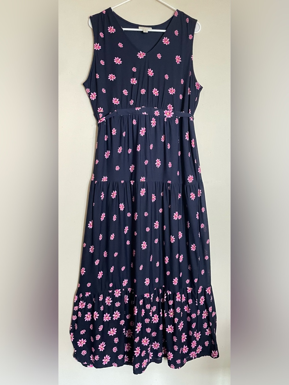 Style & Co. Navy Blue and Pink Sleeveless Floral Tiered Maxi Dress